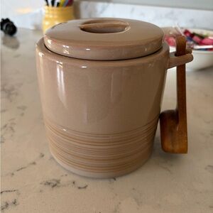 Elegant Tan Ceramic Canister with Spoon